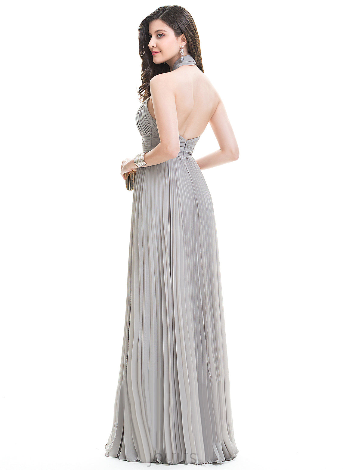 Floor-Length With A-Line Aubree Pleated Prom Dresses Halter Chiffon