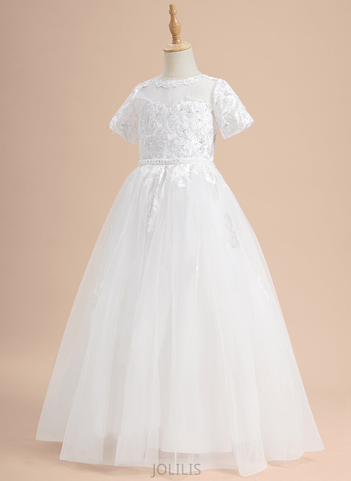 Sleeves Short Floor-length - Neck Ball-Gown/Princess Dress Mira Scoop Flower Tulle Flower Girl Dresses Girl Lace/Beading/Sequins With