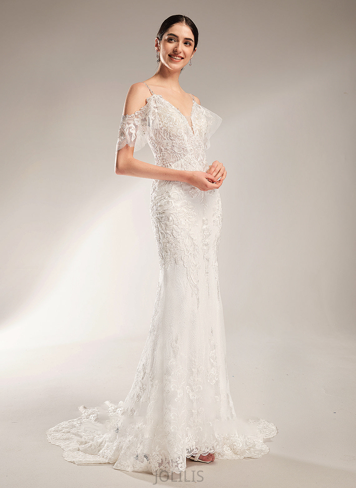 Sequins Train With Chapel V-neck Dress Wedding Wedding Dresses Trumpet/Mermaid April Beading