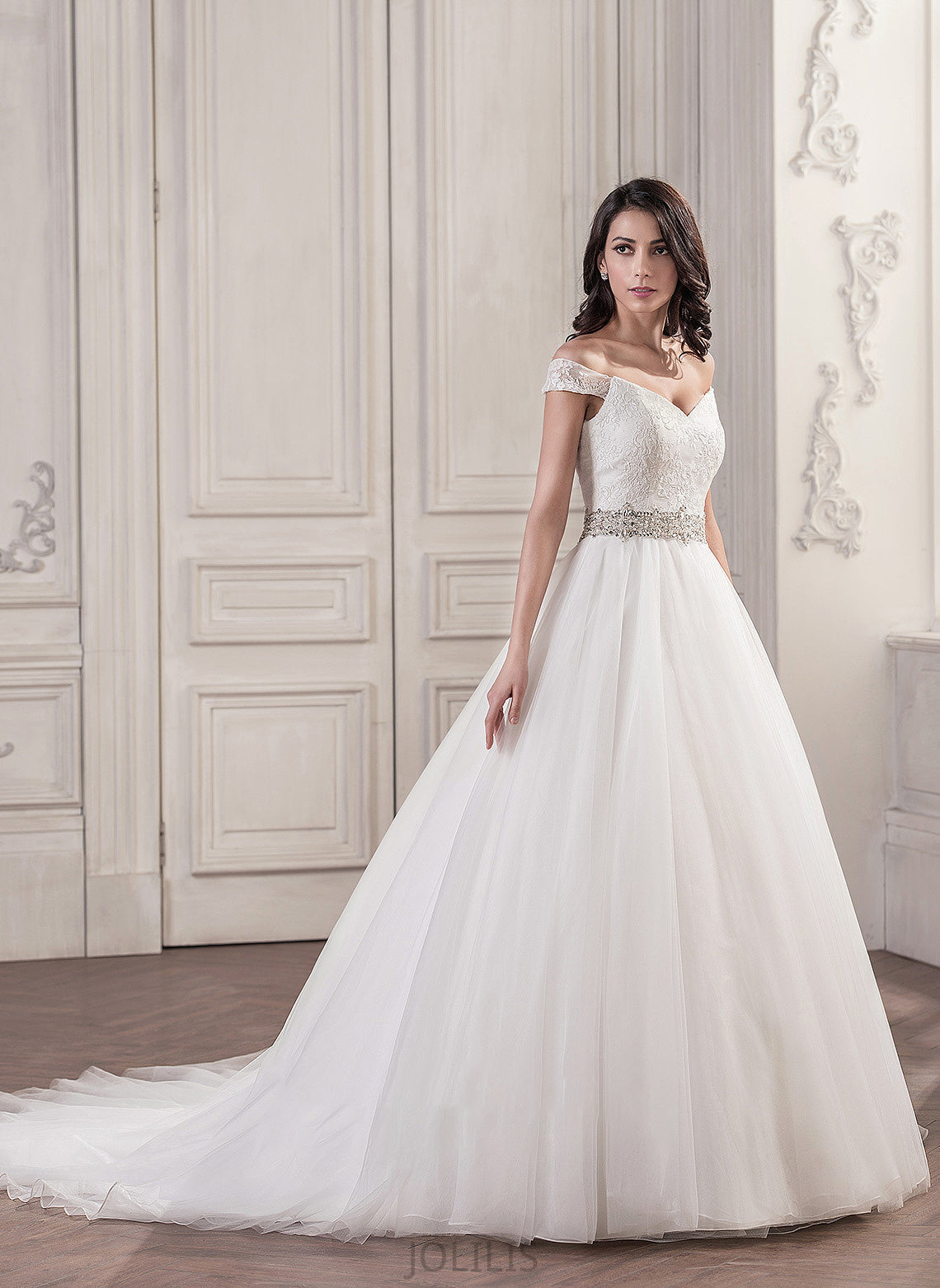 Ball-Gown/Princess Wedding Dresses Sequins Tulle Beading With Wedding Maeve Cathedral Train Dress