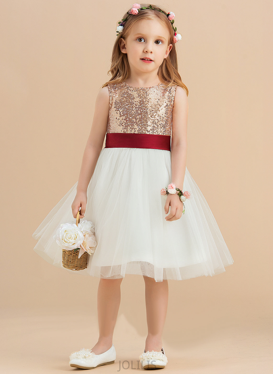 sash) Sleeveless Flower Girl Dresses Neck Bianca Flower A-Line Dress Sequins/Bow(s) (Undetachable Satin/Tulle/Sequined Girl Scoop Knee-length With -