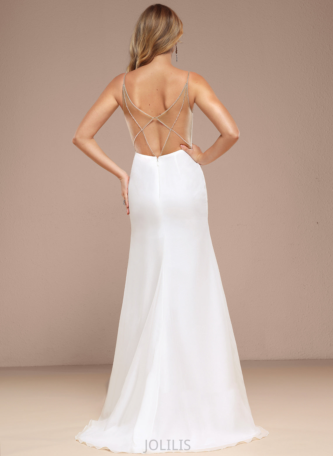 Wedding Wedding Dresses Train Dress With Sweep V-neck Sequins Beading Elyse Chiffon Trumpet/Mermaid