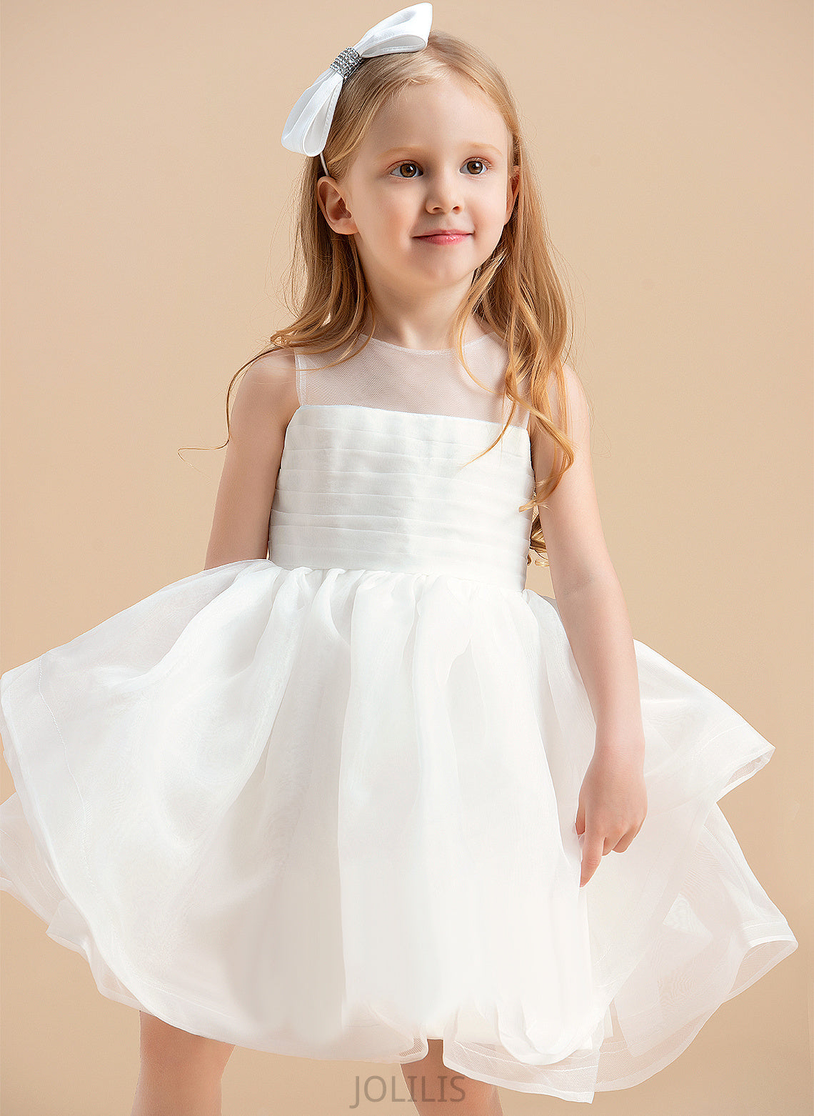 V Flower Dress Organza With Flower Girl Dresses Girl Scoop Neck Ball-Gown/Princess Sleeveless Knee-length - Back Jazlyn