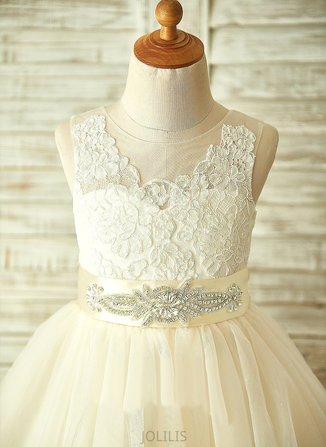 A-Line Sleeveless Scoop Bow(s) Girl Knee-length Tulle/Lace Flower Girl Dresses With - Kate Flower Neck Dress