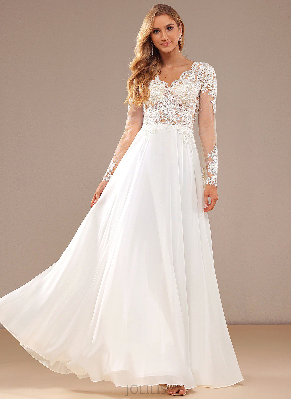 Chiffon Sequins Patricia Lace A-Line V-neck Wedding Dress Wedding Dresses Floor-Length With