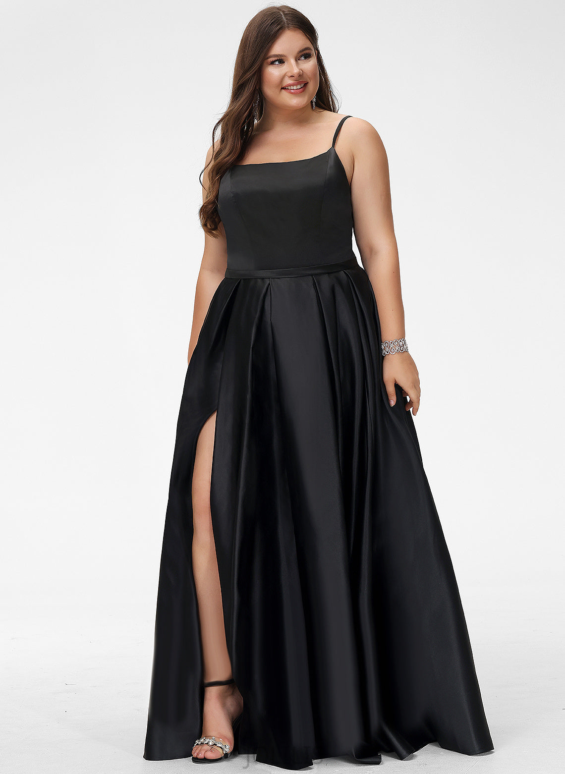 A-Line Floor-Length Square Luciana Satin Prom Dresses