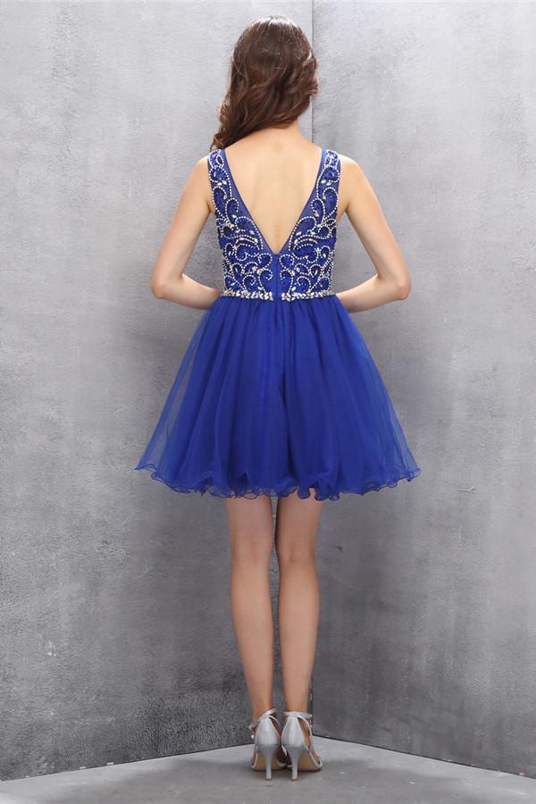 Royal Blue Organza Homecoming/Prom Dresses With Beading  ED74