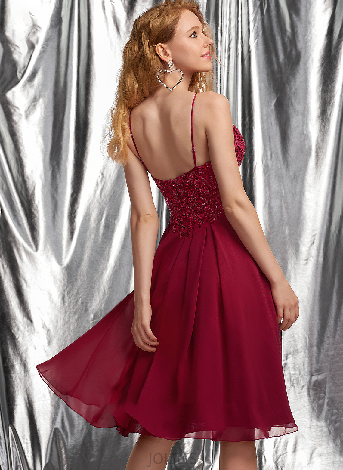 With V-neck Sequins Chiffon Prom Dresses Kaley Knee-Length A-Line