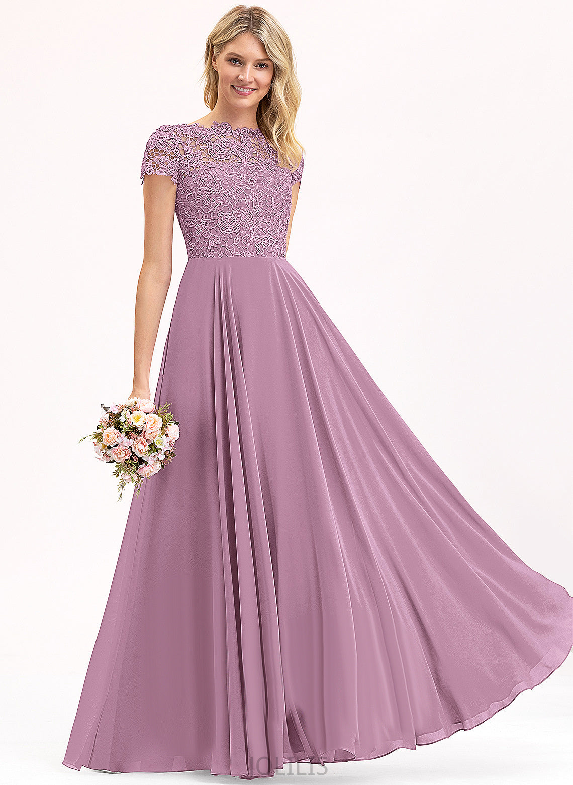 Chiffon Floor-Length Sidney Lace A-Line Scoop Prom Dresses