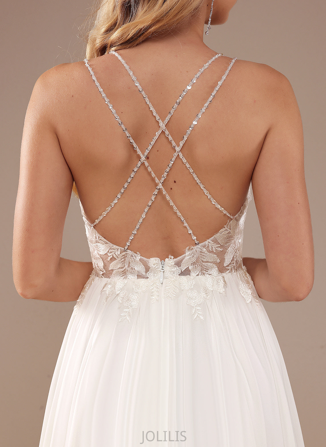 V-neck Lace With A-Line Sequins Dress Chiffon Wedding Wedding Dresses Alana Beading Sweep Train