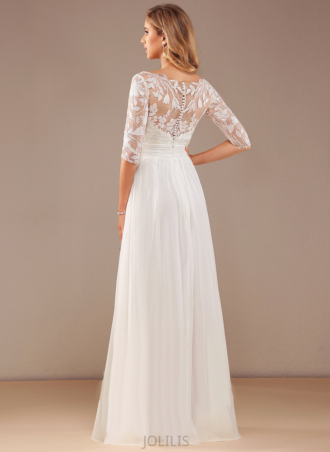 Wedding Lace Floor-Length A-Line Chiffon V-neck With Wedding Dresses Julia Dress Ruffle Sequins