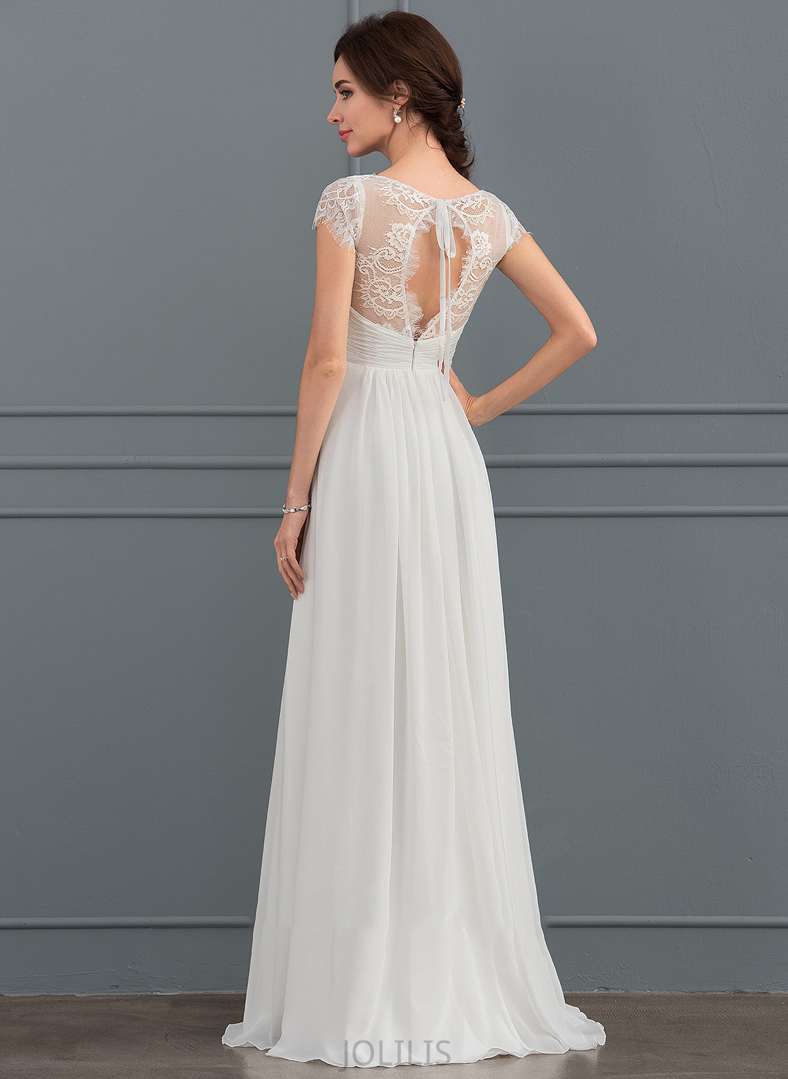 With Floor-Length Wedding Lace Wedding Dresses Jazlene Dress Ruffle Chiffon V-neck A-Line