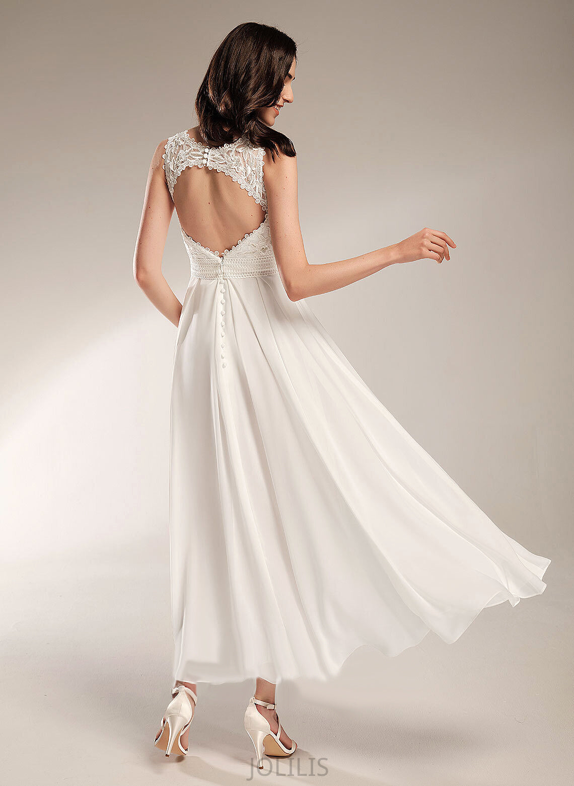 Wedding Wedding Dresses Asymmetrical A-Line Dress Chiffon Leticia Scoop Lace