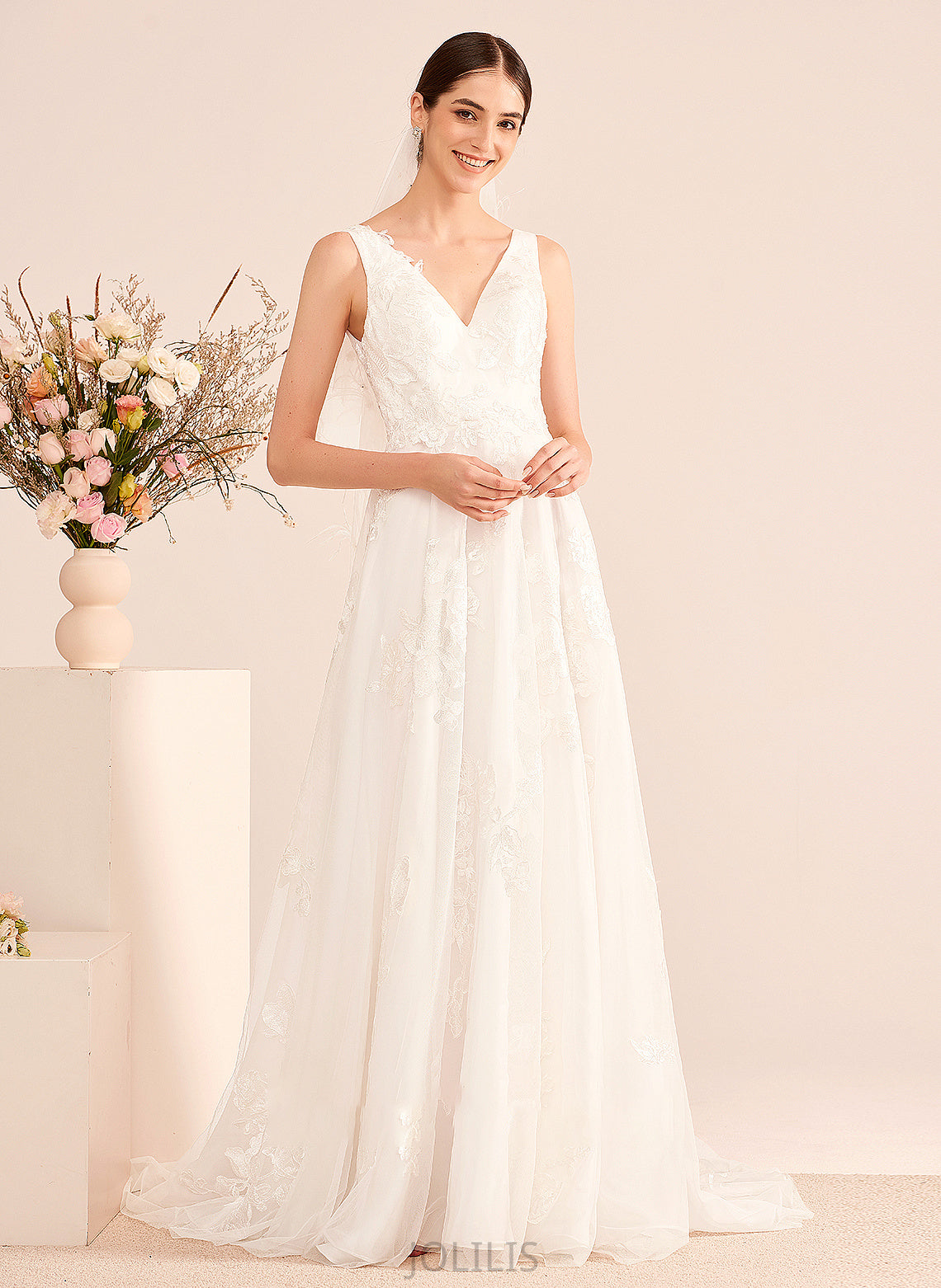 V-neck Dress Wedding Dresses With Wedding Katrina Train A-Line Court Lace