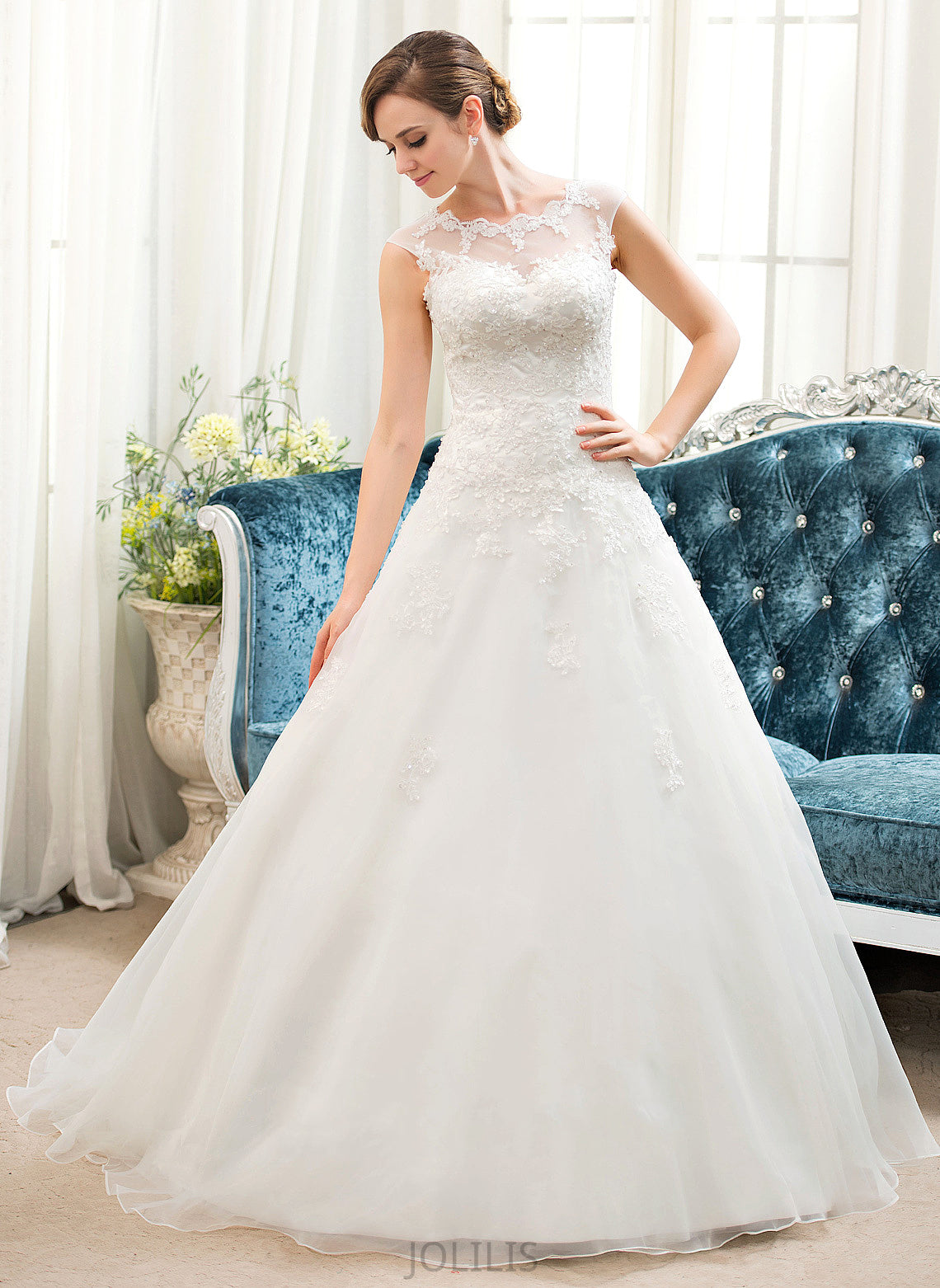 Beading Lynn Wedding Organza Train Tulle With Sweep Ball-Gown/Princess Wedding Dresses Sequins Lace Dress Illusion