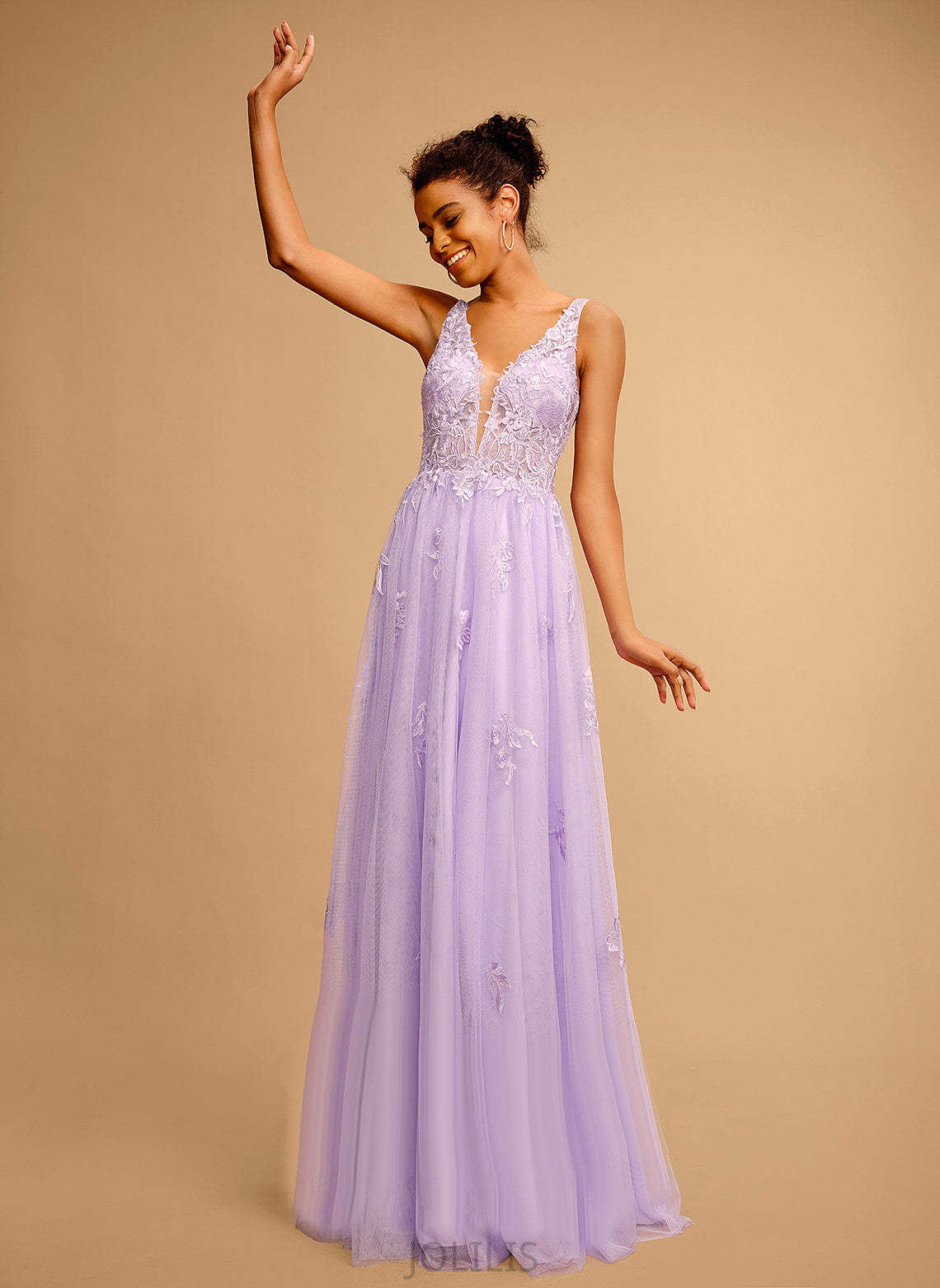 Prom Dresses Krystal Lace Tulle Ball-Gown/Princess Floor-Length V-neck