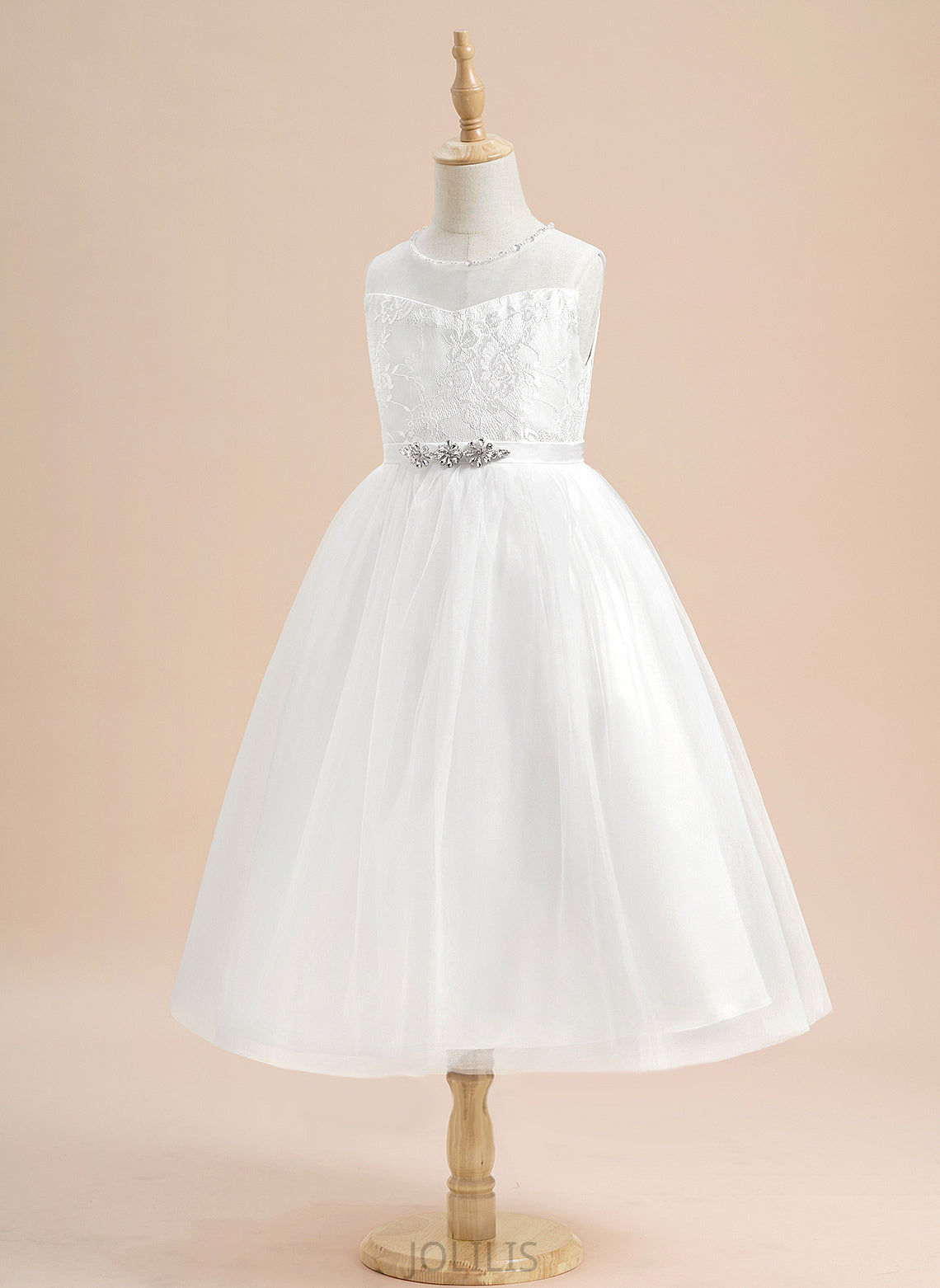 A-Line With Tulle Neck Sleeveless Scoop Flower Girl Flower Girl Dresses Avah Beading - Dress Tea-length