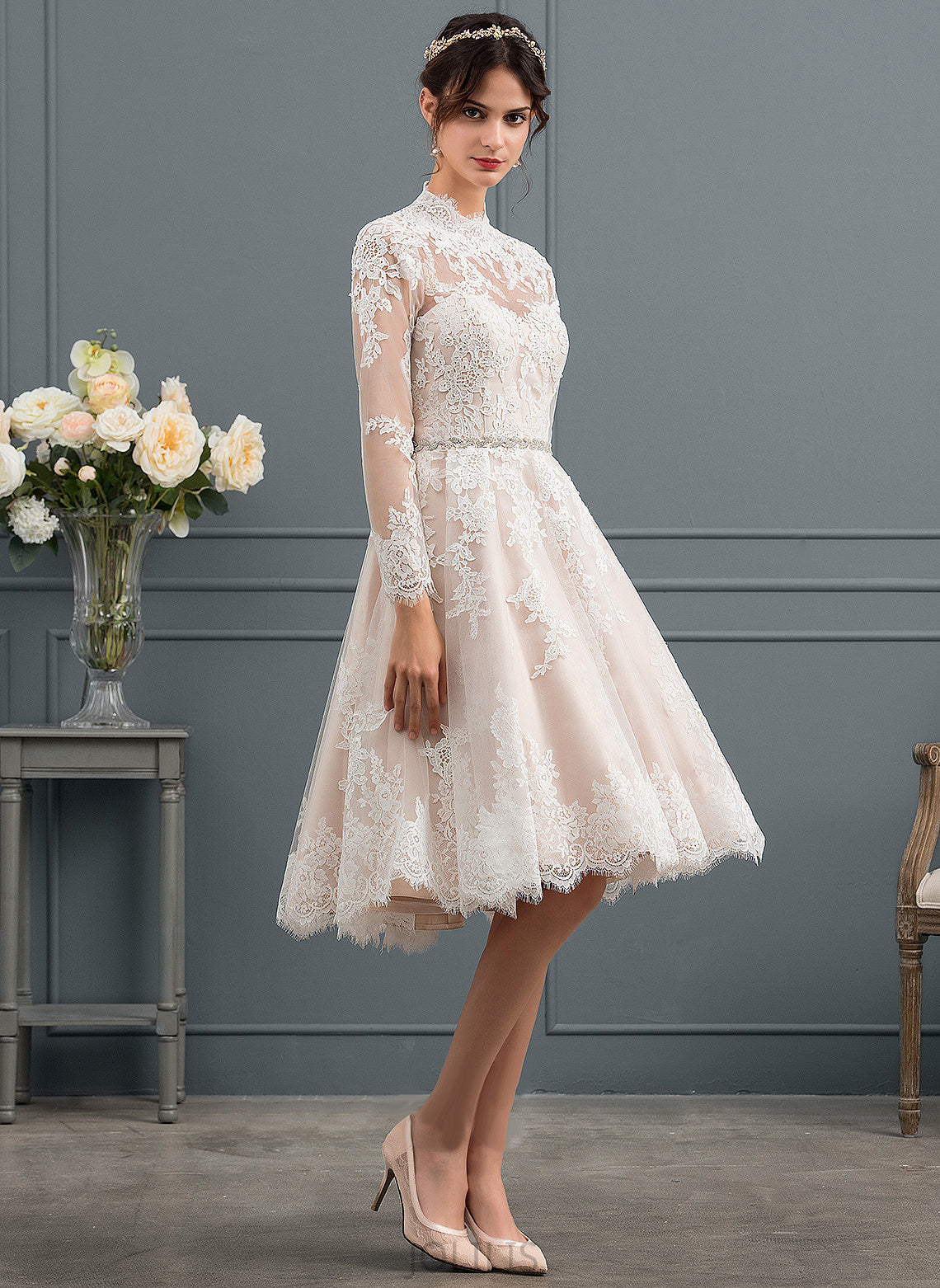 Illusion Knee-Length Lace Dress Wedding Dresses Wedding Clara Tulle A-Line