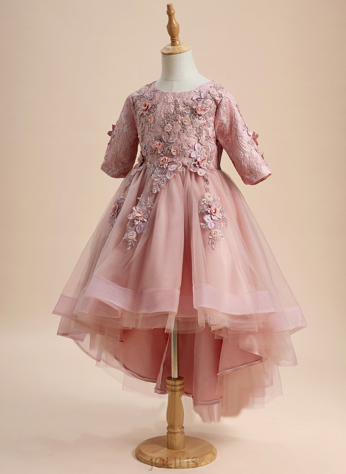 '- Neck 1/2 Scoop Girl Flower Ball-Gown/Princess Tulle Dress Asymmetrical Flower Girl Dresses Beading/Flower(s) Sleeves With Cristina