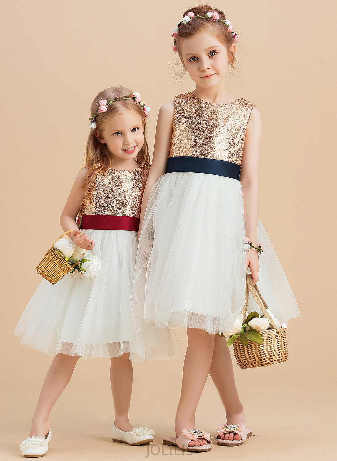 sash) Sleeveless Flower Girl Dresses Neck Bianca Flower A-Line Dress Sequins/Bow(s) (Undetachable Satin/Tulle/Sequined Girl Scoop Knee-length With -