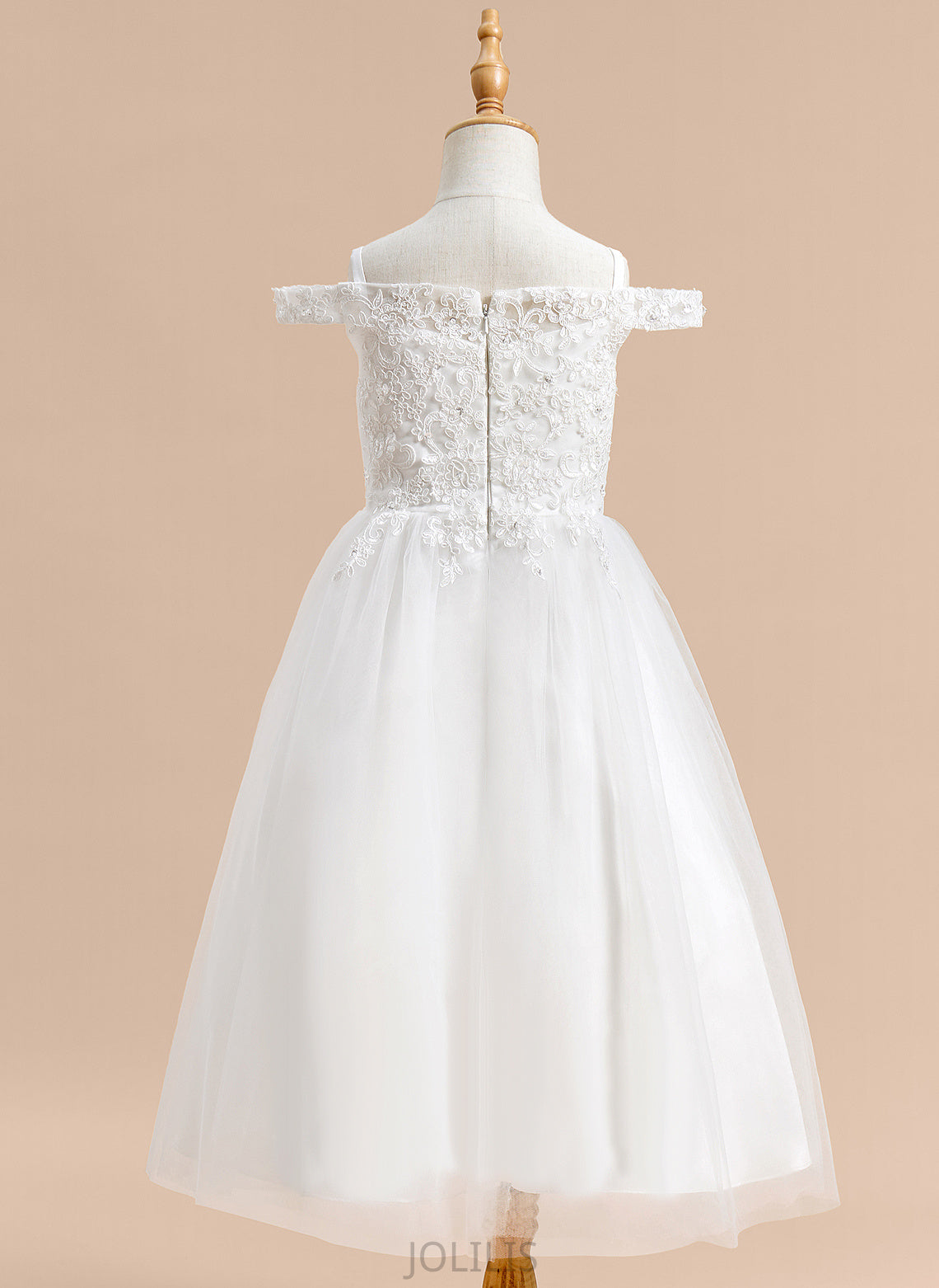 Lace Off-the-Shoulder Dress With A-Line Tulle - Flower Girl Dresses Girl Jaidyn Flower Sleeveless Tea-length