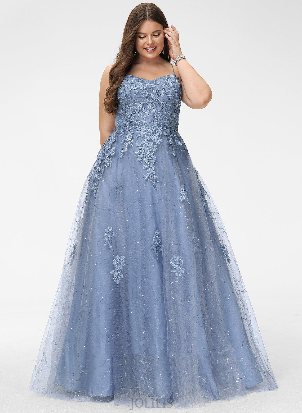 With Sanaa Floor-Length Square Prom Dresses Tulle Ball-Gown/Princess Sequins