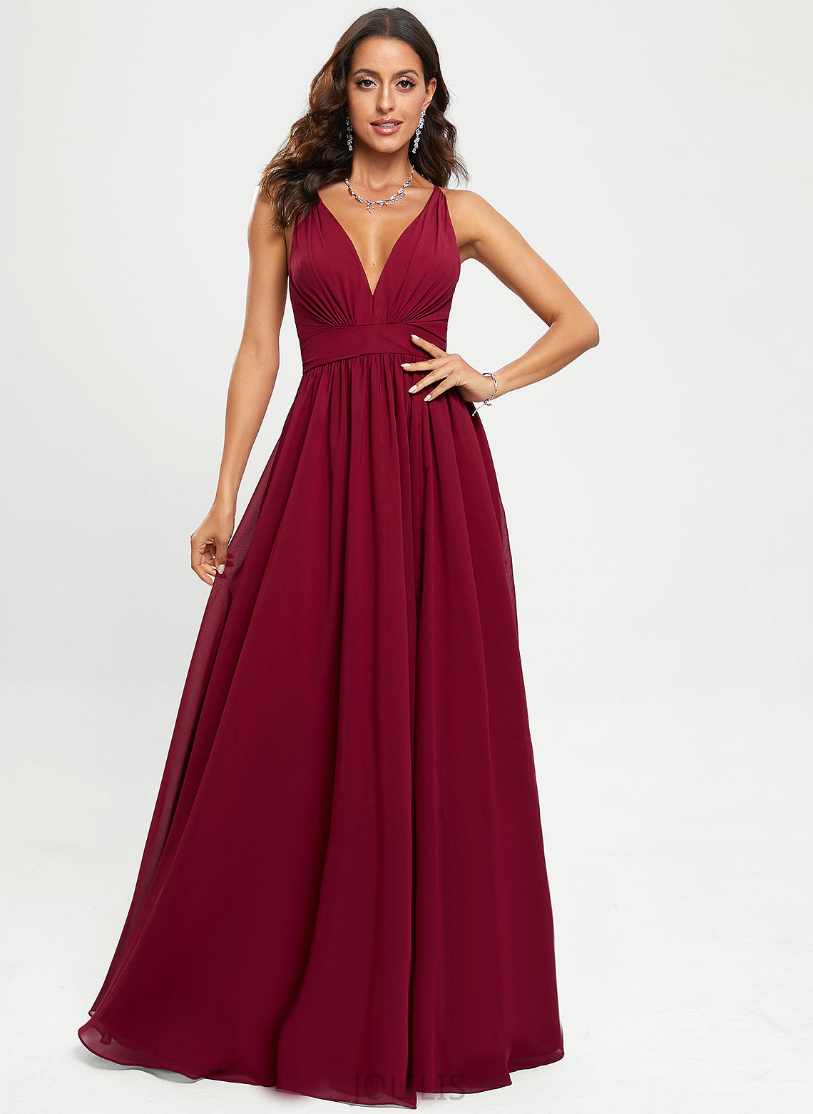 A-Line Tiana V-neck Floor-Length Prom Dresses Chiffon