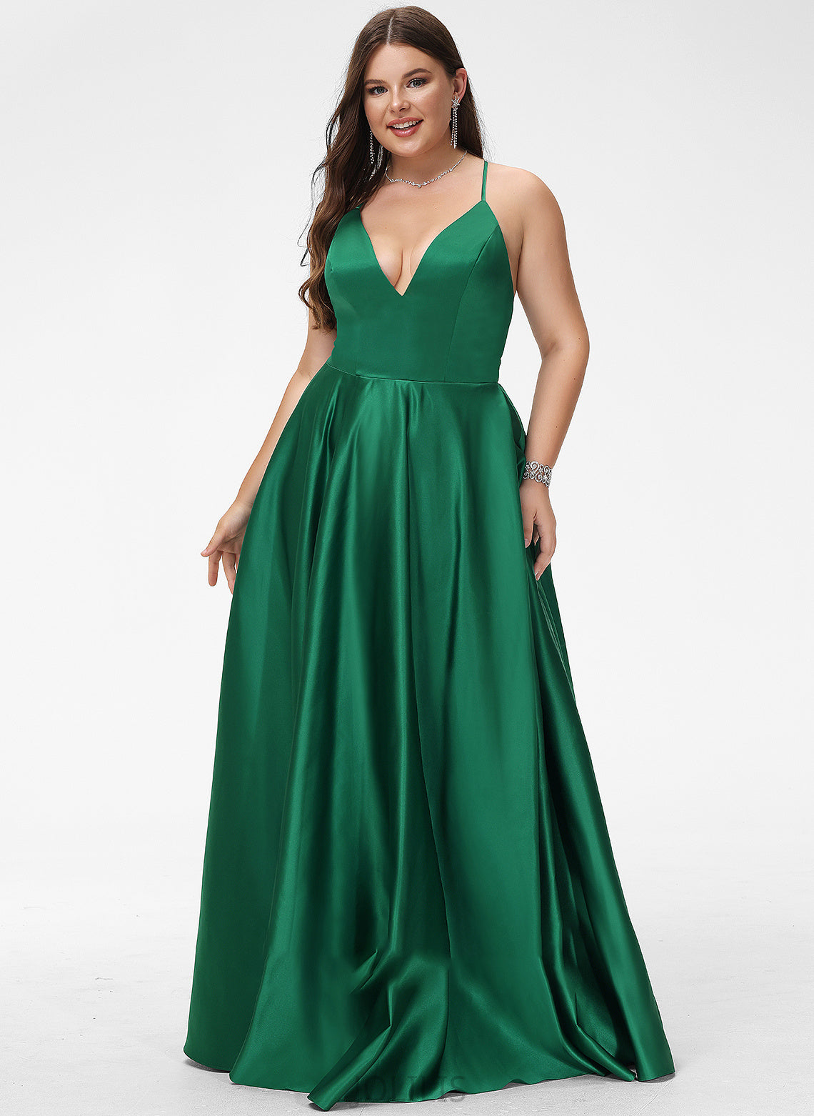 V-neck Satin Martha A-Line Prom Dresses Floor-Length