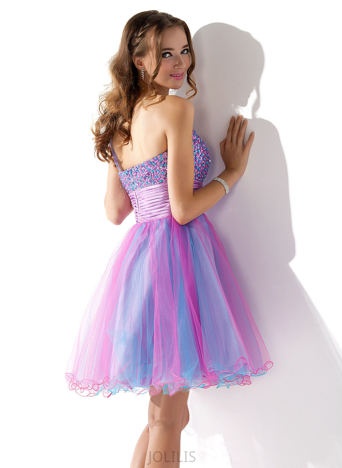 With Joslyn Short/Mini Tulle Sequins Homecoming Dresses One-Shoulder Dress Ruffle A-Line Homecoming Beading