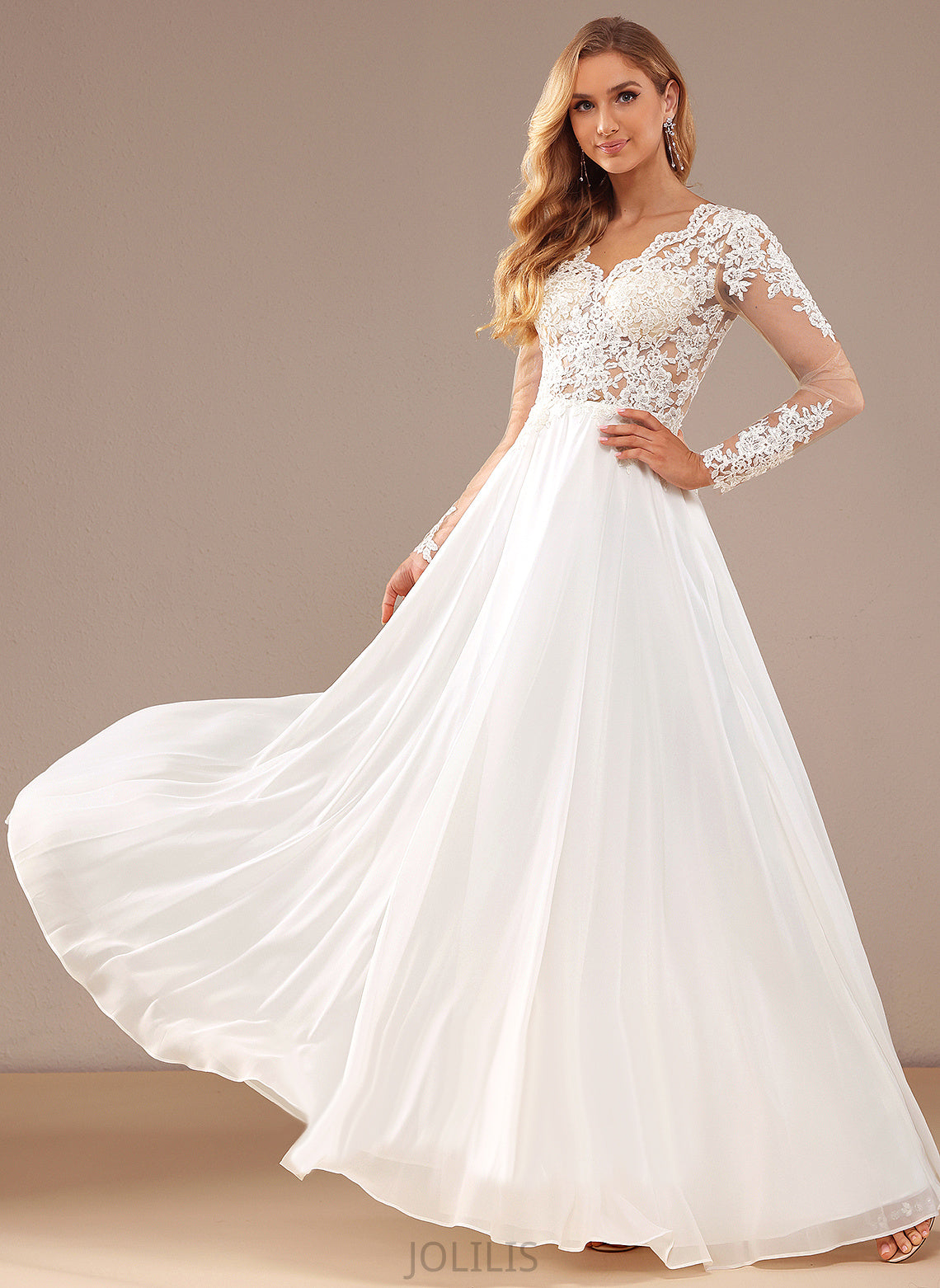 Chiffon Sequins Patricia Lace A-Line V-neck Wedding Dress Wedding Dresses Floor-Length With