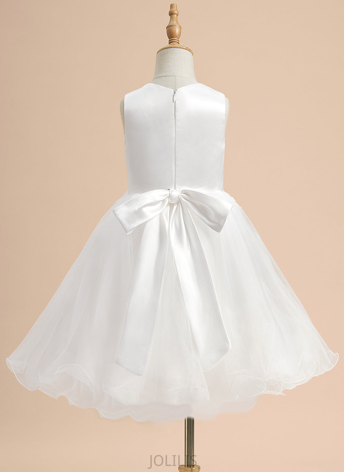 Neck Dress Girl Flower Girl Dresses A-Line Lizbeth Lace/Flower(s)/Bow(s) Scoop - With Sleeveless Knee-length Satin/Tulle Flower