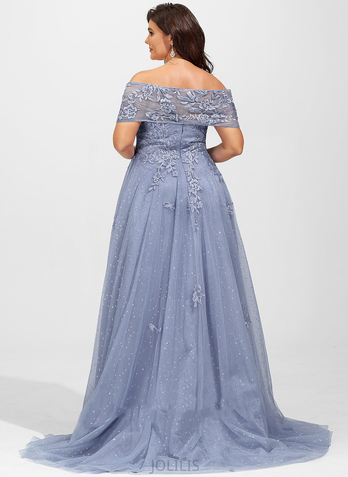 Tulle Ball-Gown/Princess Sweep Train With Jaylen Lace Prom Dresses Sequins Off-the-Shoulder