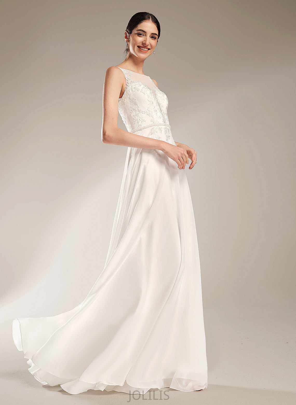 Train Chiffon Dress Sequins A-Line Lace Wedding Illusion With Ximena Sweep Wedding Dresses