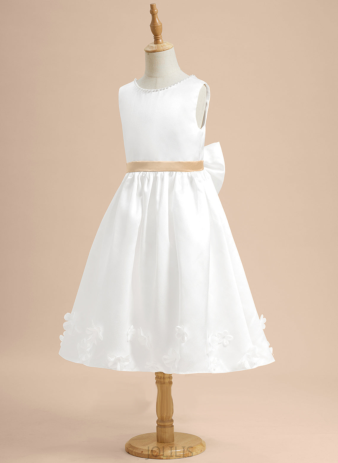 Flower Jaylynn A-Line Dress Flower Girl Dresses Sleeveless With Satin - Scoop Sash/Beading/Flower(s)/Bow(s) Tea-length Neck Girl