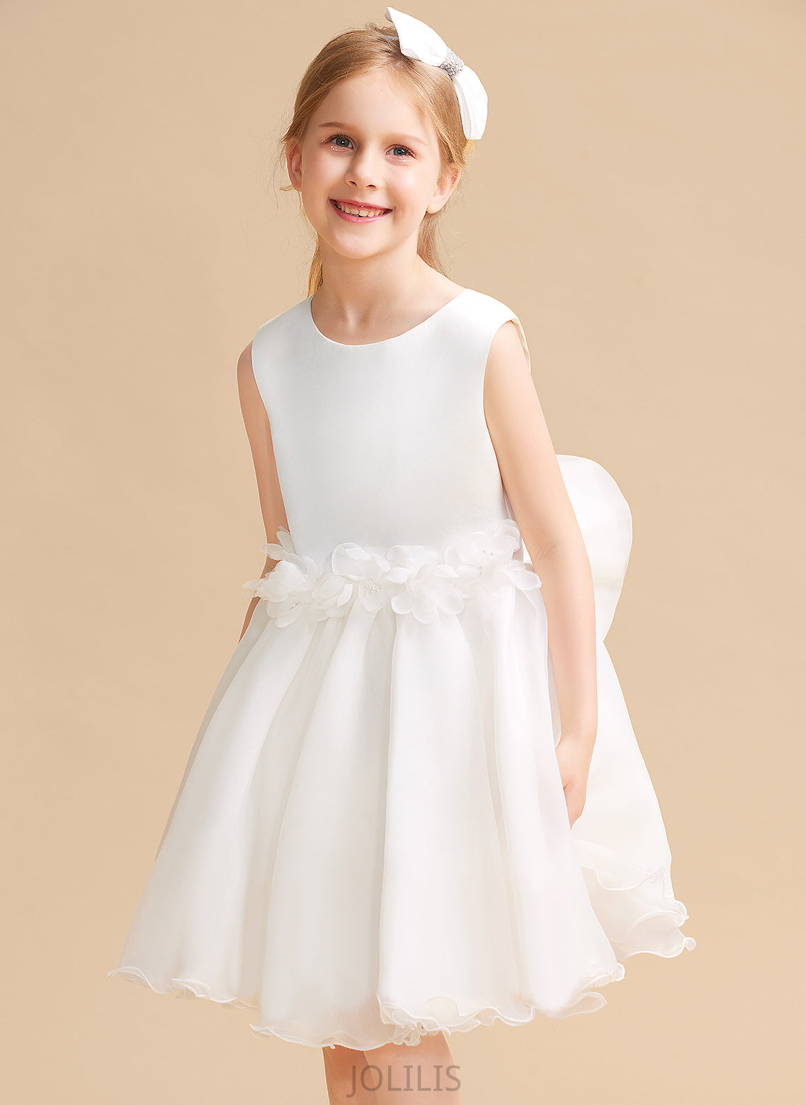 Eileen Sleeveless Organza Dress Scoop Flower Girl Dresses Flower Neck A-Line - Knee-length Girl