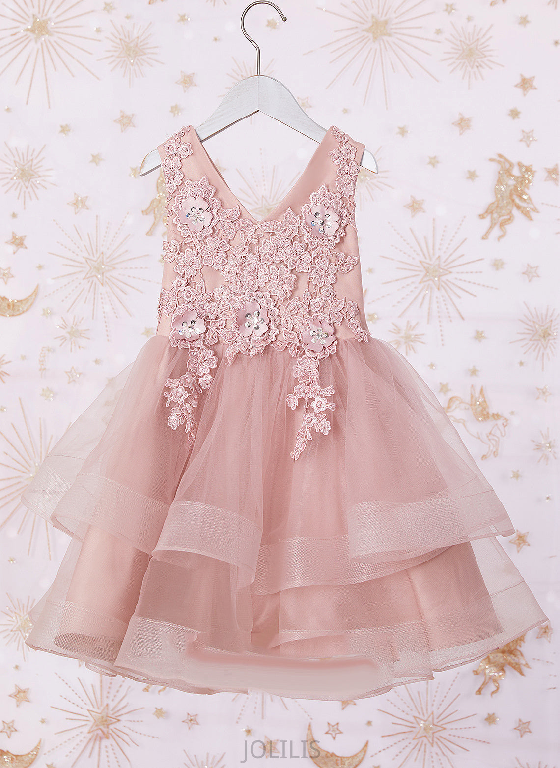 Dress V-neck Sleeveless Flower A-Line Knee-length Teresa Tulle/Lace - Flower Girl Dresses Girl Beading/Flower(s)/Sequins With