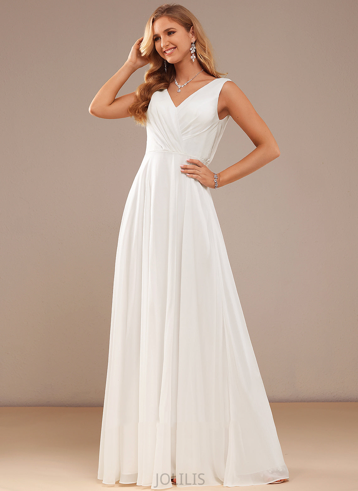 Wedding A-Line Chiffon With V-neck Madeleine Lace Floor-Length Wedding Dresses Dress