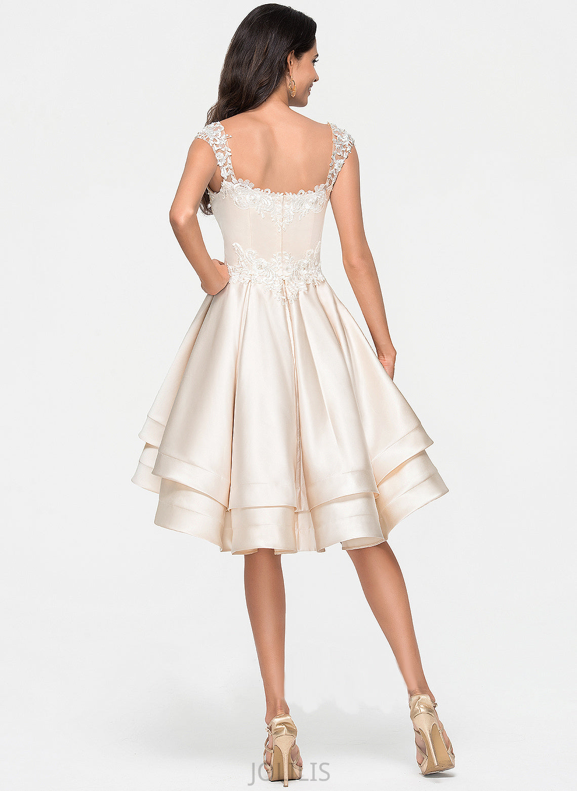 With Prom Dresses Asymmetrical Sweetheart Beading Cascading Satin A-Line Ruffles Lace Mya