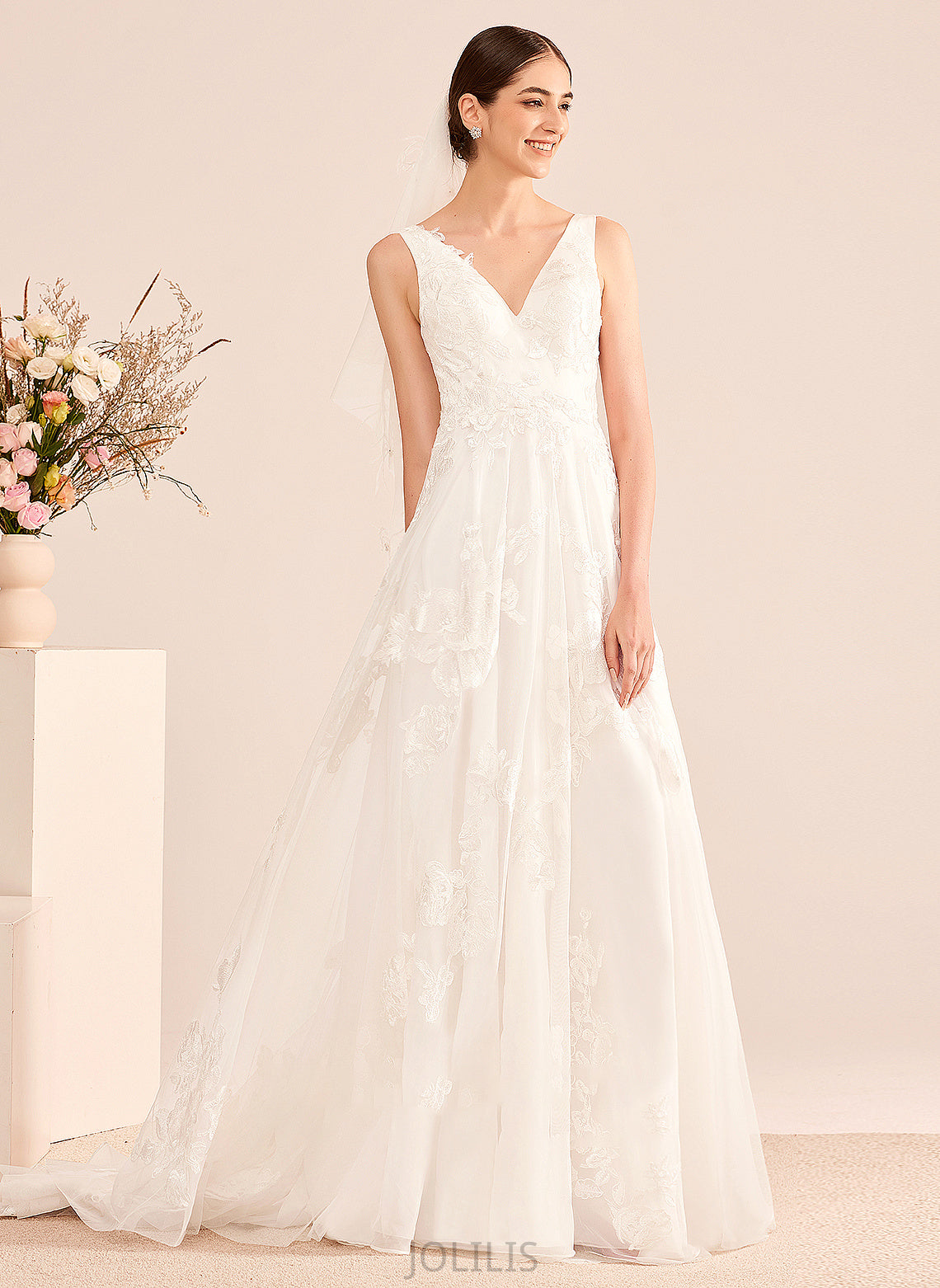 V-neck Dress Wedding Dresses With Wedding Katrina Train A-Line Court Lace