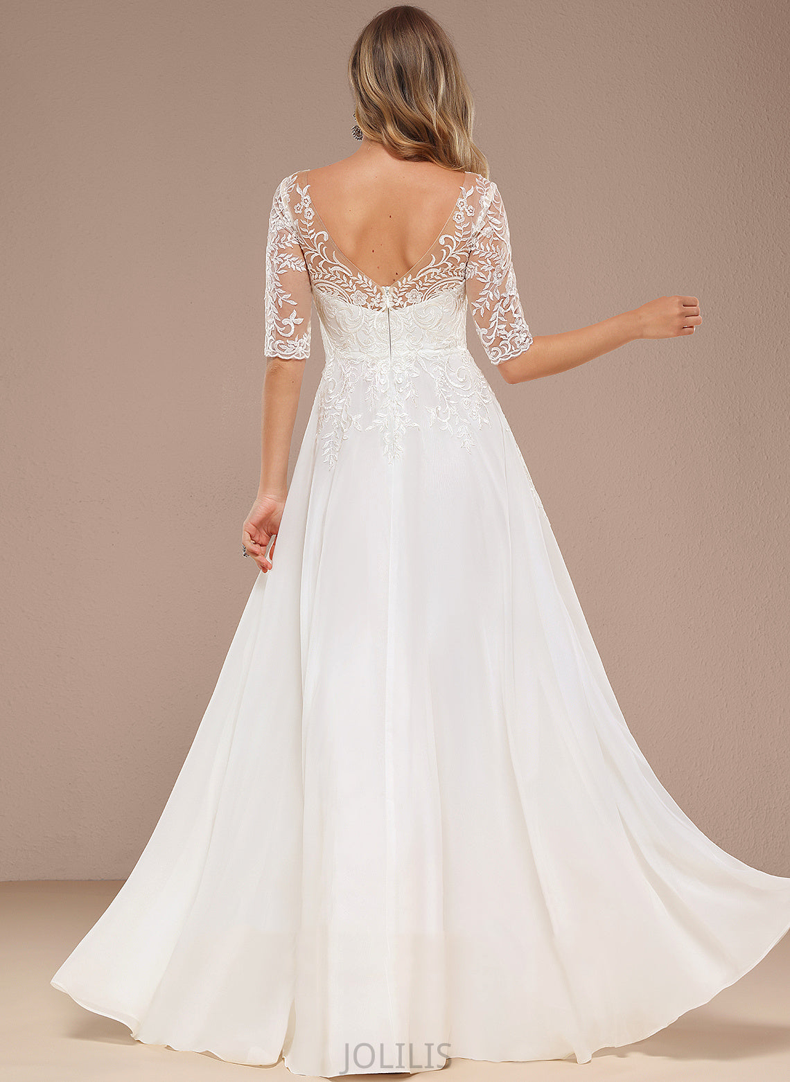 Floor-Length Wedding Louise Dress Wedding Dresses V-neck A-Line Chiffon Lace