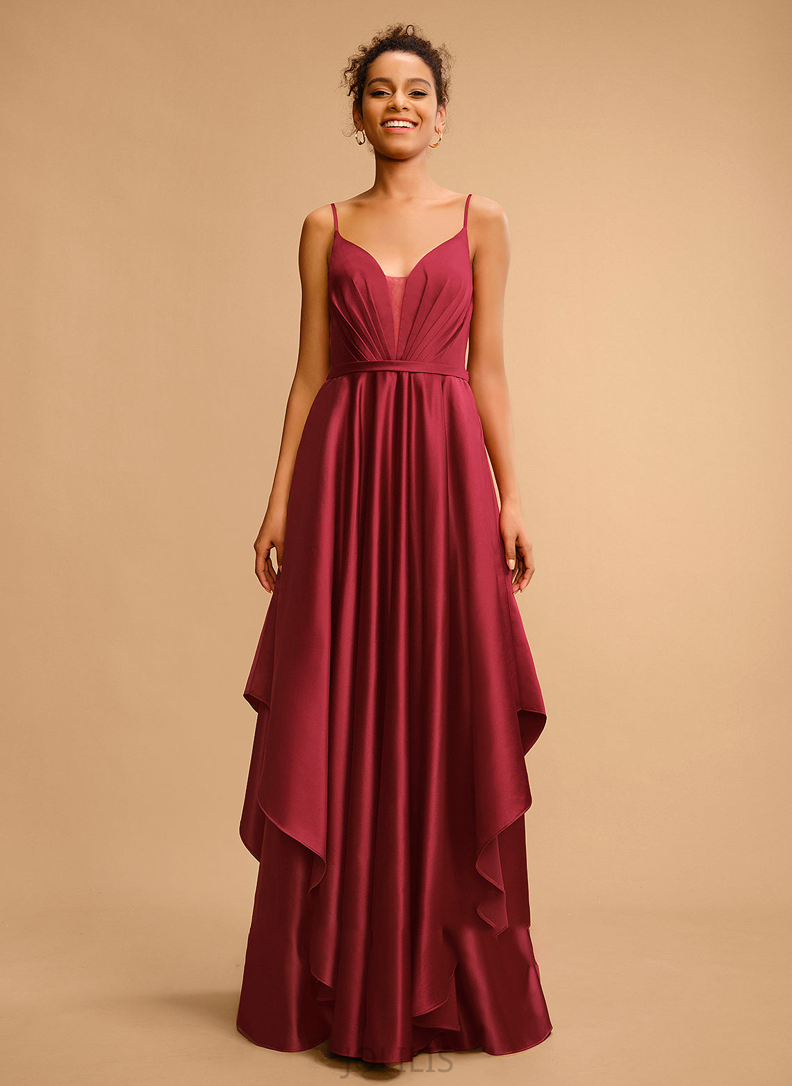 Satin Ball-Gown/Princess Prom Dresses V-neck Val Floor-Length