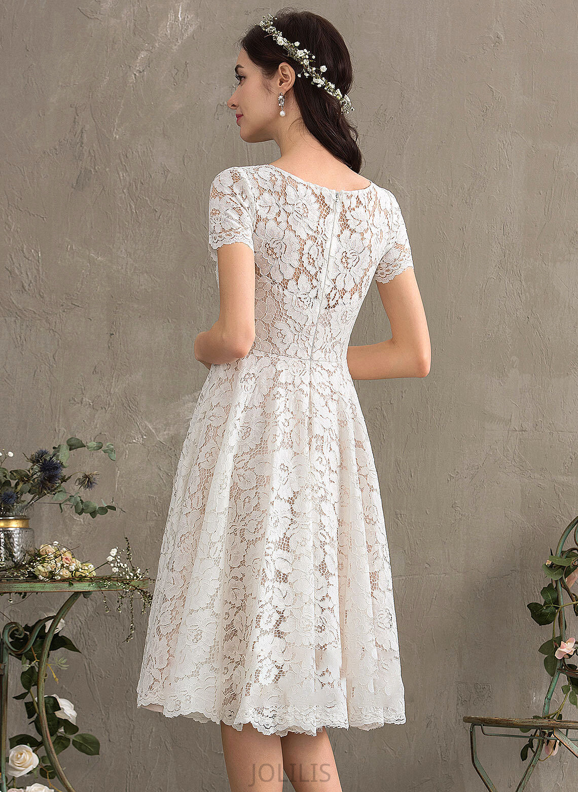 Wedding Ida A-Line Dress Scoop Knee-Length Wedding Dresses Neck Lace