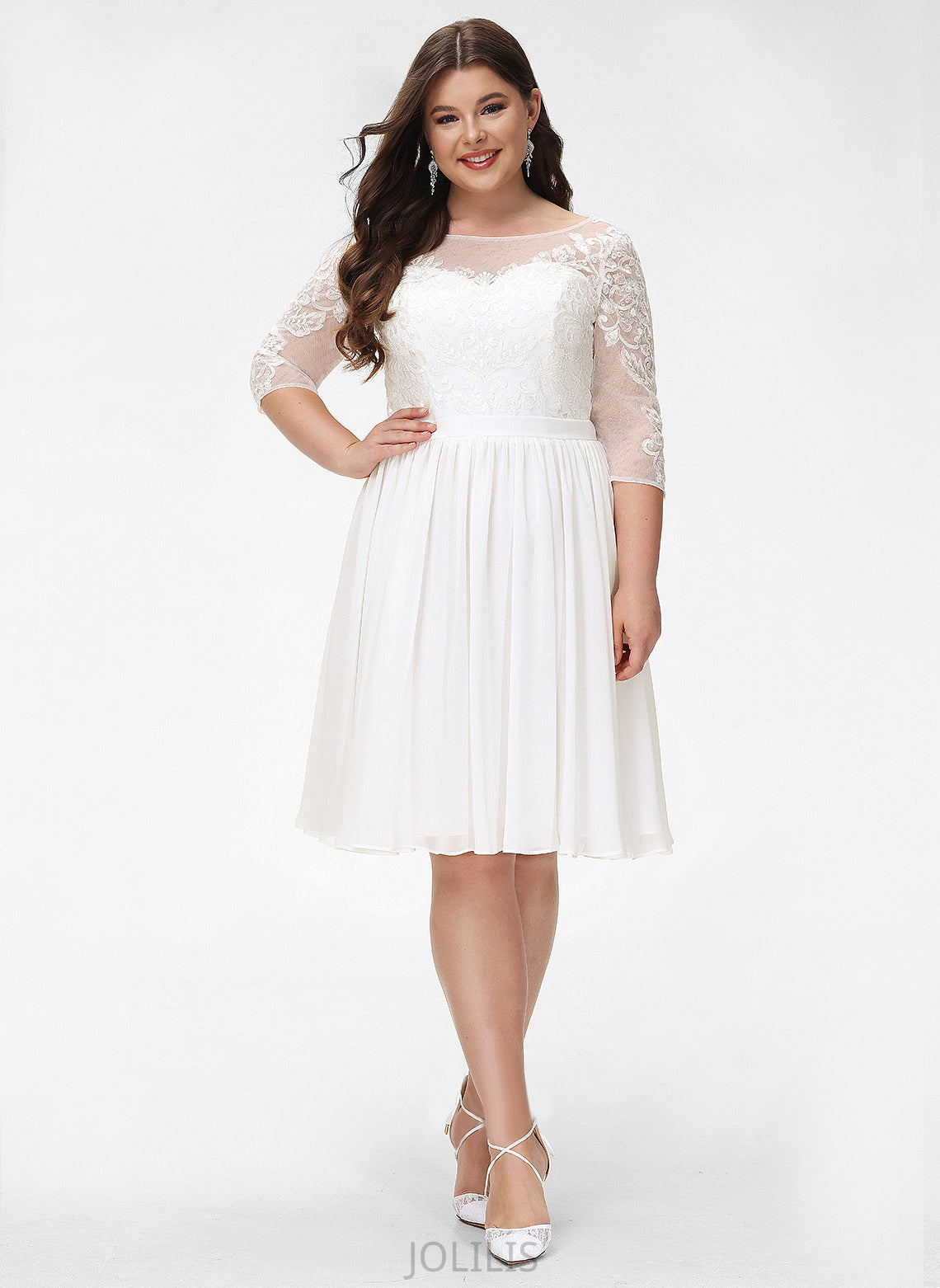 A-Line Lace Dress Scoop Neck Knee-Length Chiffon With Sequins Ali Wedding Dresses Wedding