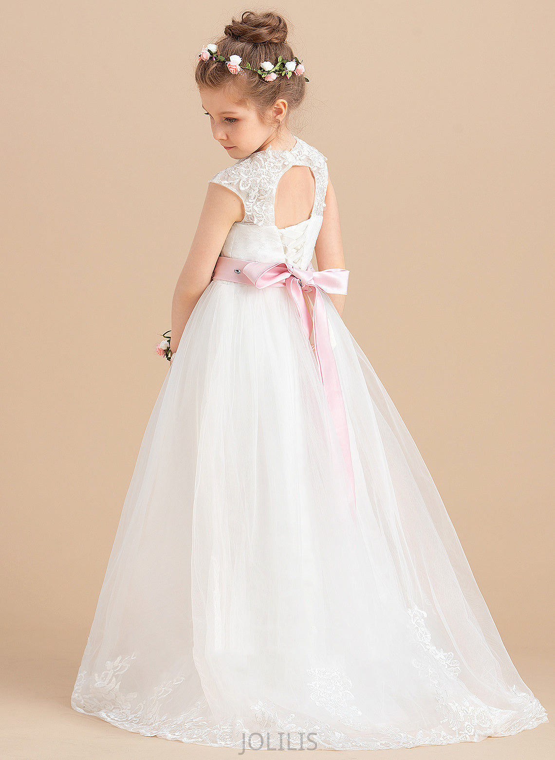 Dress Karina NOT Tulle/Lace included) With (Petticoat Floor-length Girl Flower Neck Flower Girl Dresses - Sleeveless Ball-Gown/Princess Scoop Sash/Beading/Appliques/Bow(s)