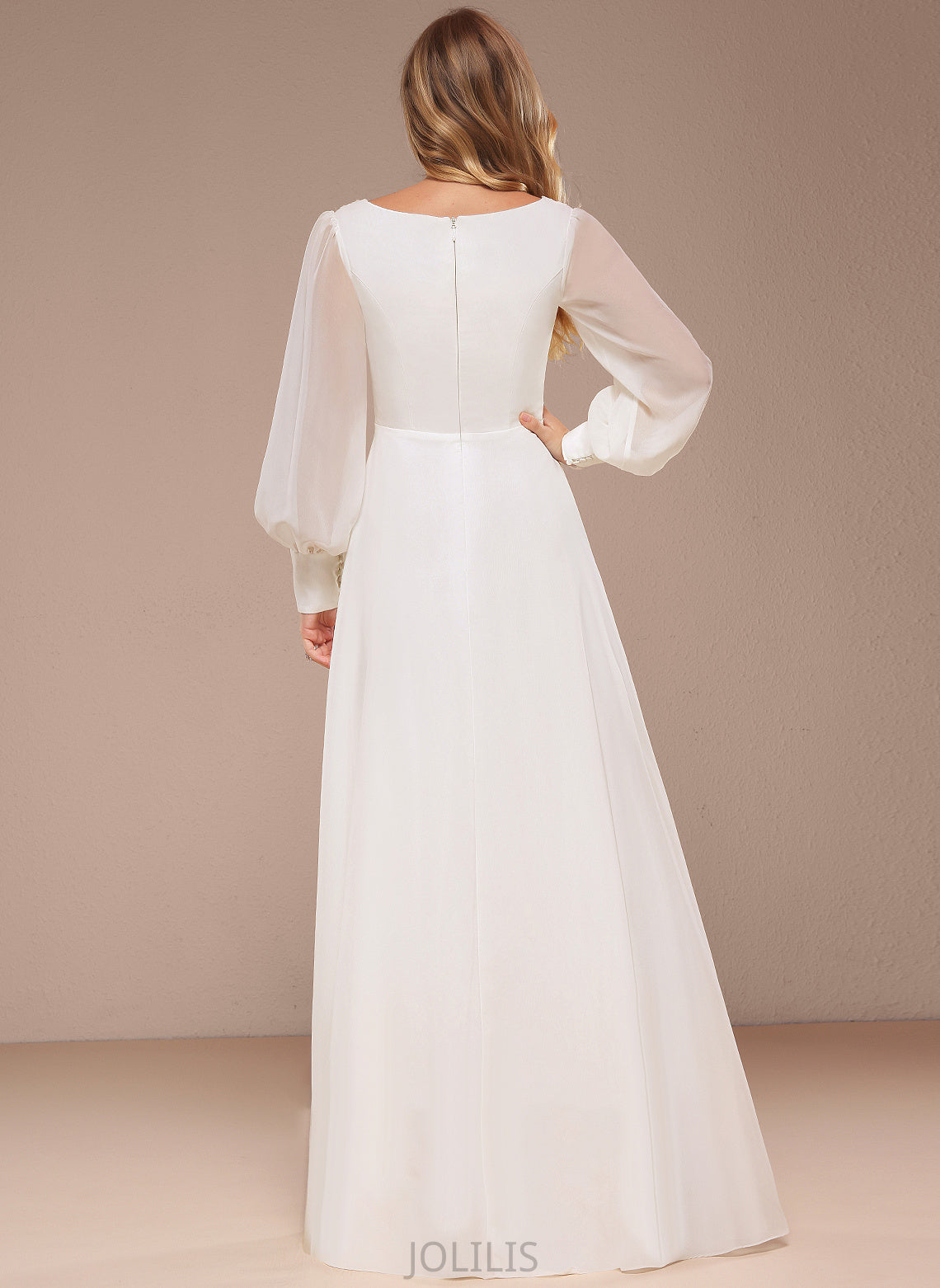 A-Line Floor-Length Wedding Dresses With Chiffon Dress Sequins Lace V-neck Wedding Helena