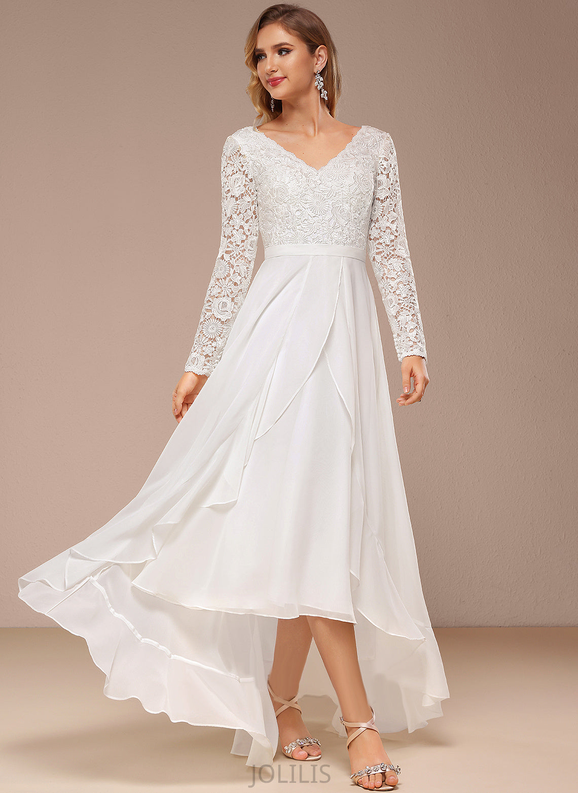 A-Line Wedding Dresses Dress Lace Anabelle V-neck Chiffon Wedding Asymmetrical