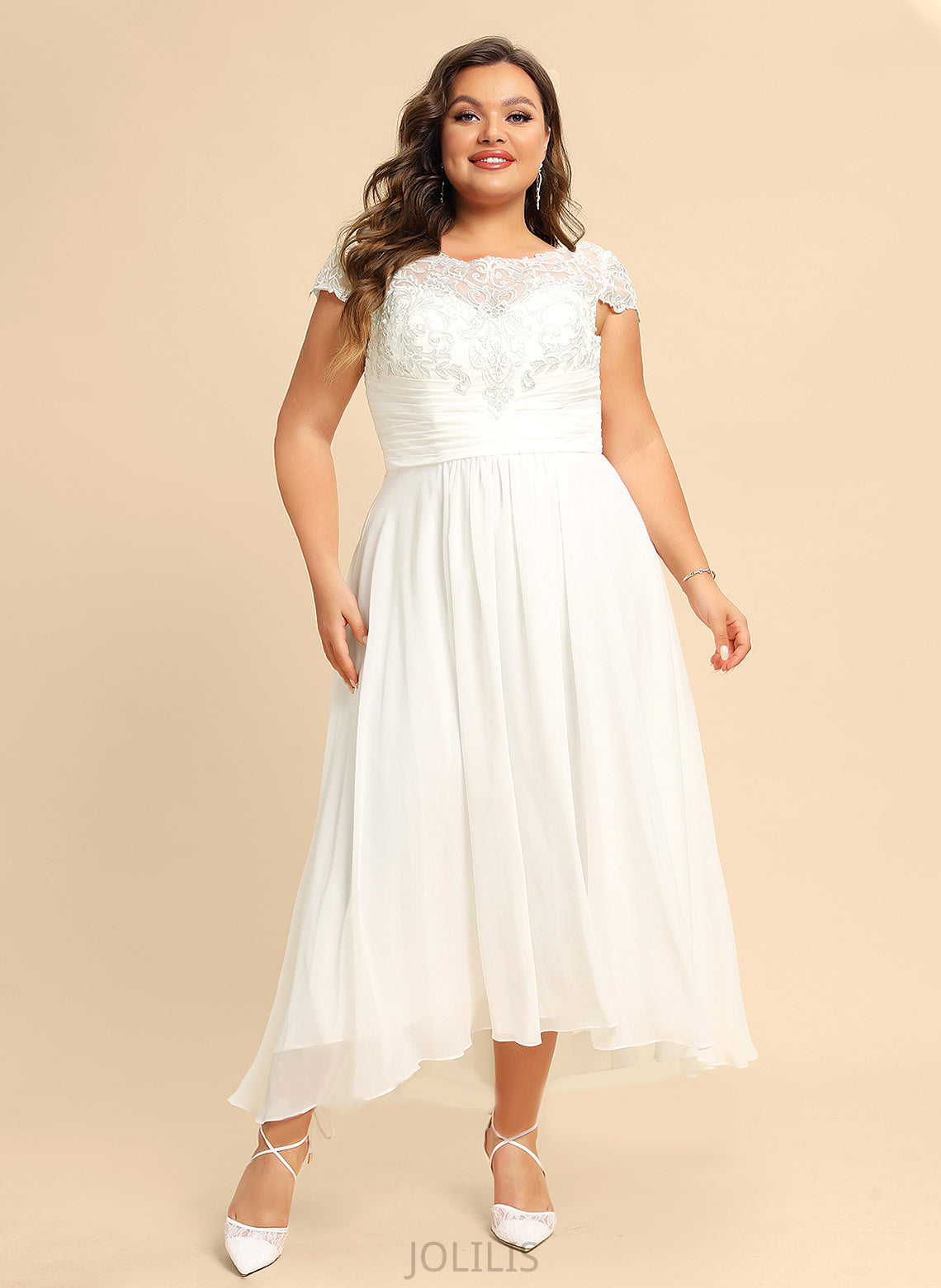 Chiffon Scoop Wedding Dresses Asymmetrical A-Line Alondra Wedding Lace Dress