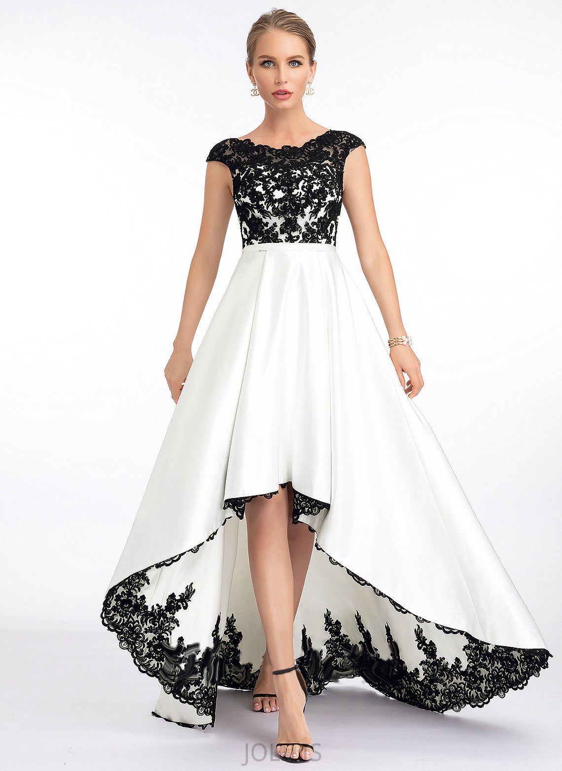 Asymmetrical Illusion Wedding Dresses A-Line Lilly Satin Scoop Wedding Lace Dress