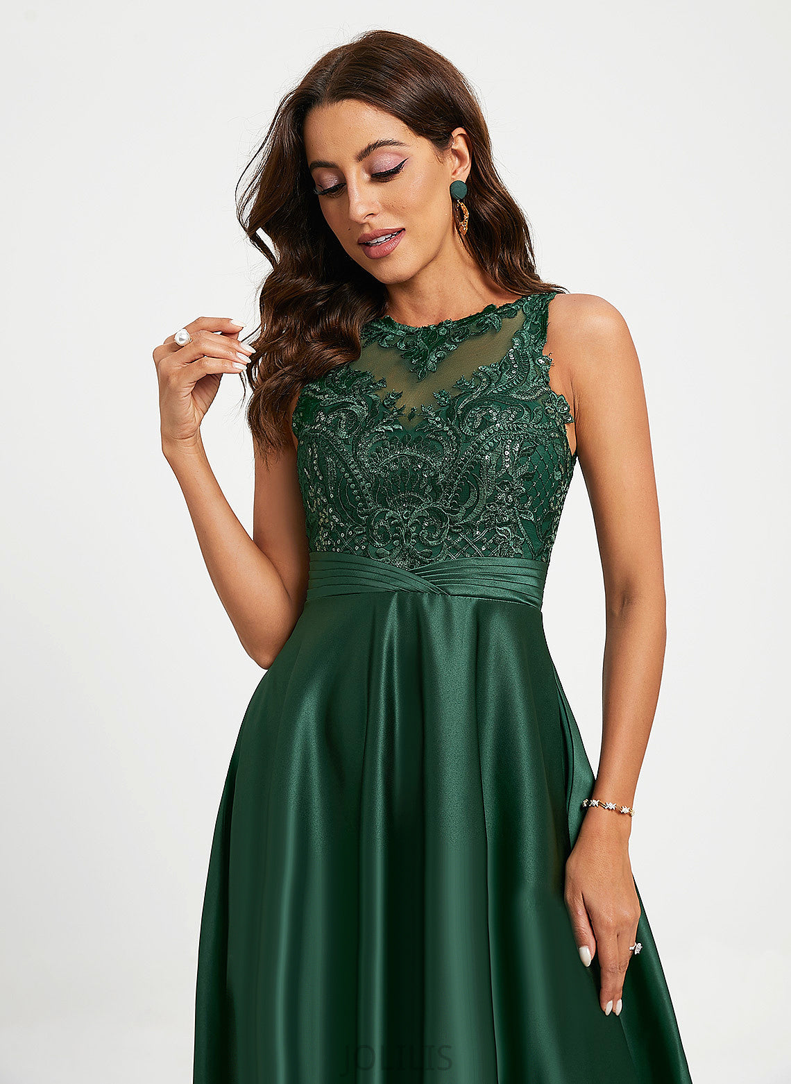 Lace Satin Scoop Floor-Length With Sequins Ball-Gown/Princess Prom Dresses Bethany