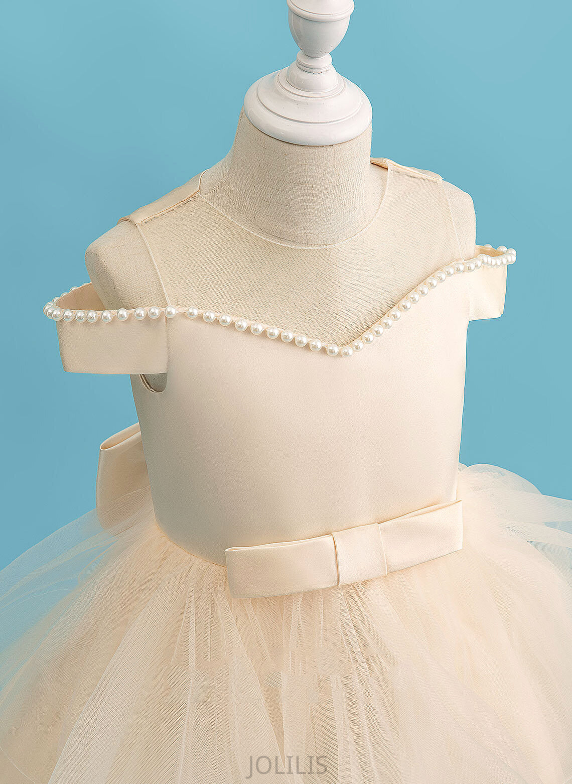 Ball-Gown/Princess Satin/Tulle With Scoop Flower Girl Dresses Flower Dress Beading/Bow(s) Sleeveless Knee-length - Madilynn Girl Neck